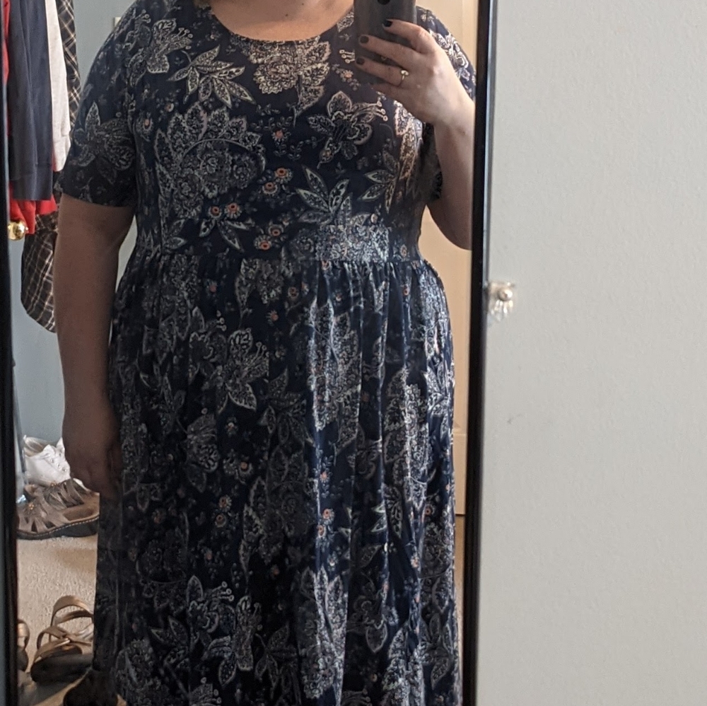 Lands End 2X Paisley Navy Dress